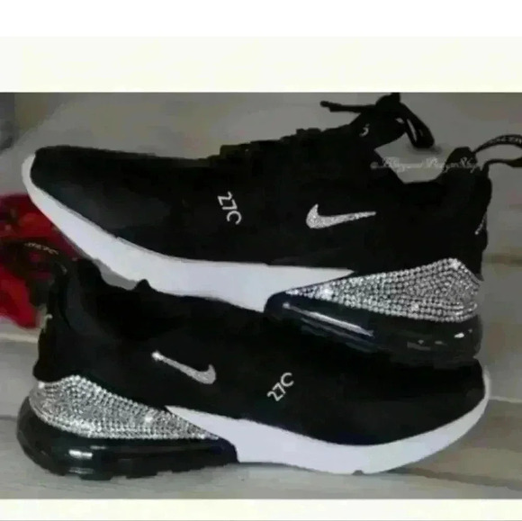 Women's Nike Air Max 270 Black Sneakers made with Swarovski Crystals Custom - Picture 3 of 5